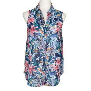 H&M Women's Drop Shoulder Hawaiian Floral Print Button Up Collared Top Medium